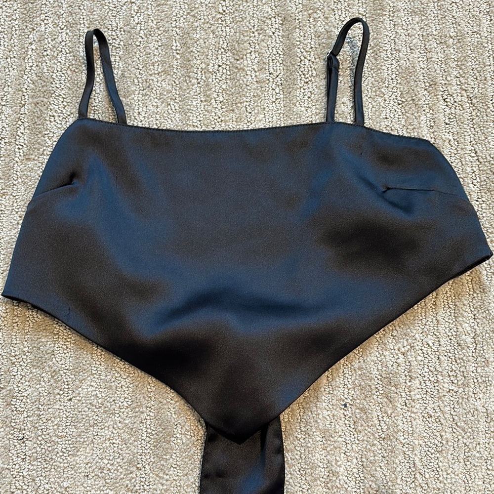 Silk Black Tie-Back Top Size M